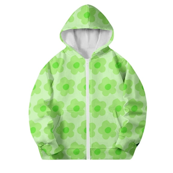 Riecok Kids Zip up Jacket with Pocket Long Sleeve Zip up Cute Print Fall Soft Comfy Coat for Boys Girls Green 7 Years
