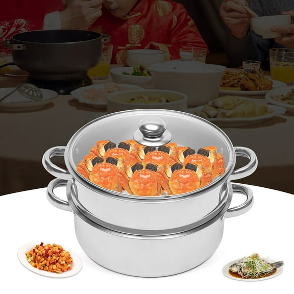 Food-grade Polished Stainless Steel 26 cm/10-inch Steamer with the 3-layer Composite Bottom for Steaming Corn, Dumplings, Buns, Fish, Chicken