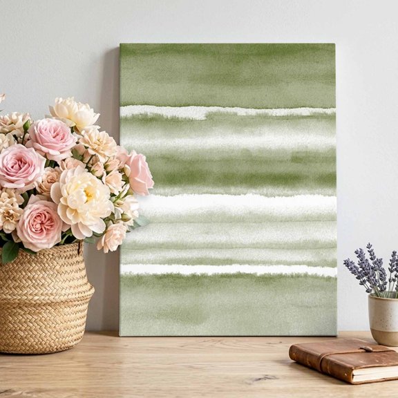 Gradient Green Canvas Wall Art, Watercolor Abstract Gradient Light Green Water Ripples Framed Canvas Wall Decor Picture Print Artwork Decorations for Living Room Office Ready to Hang 18" x 12"