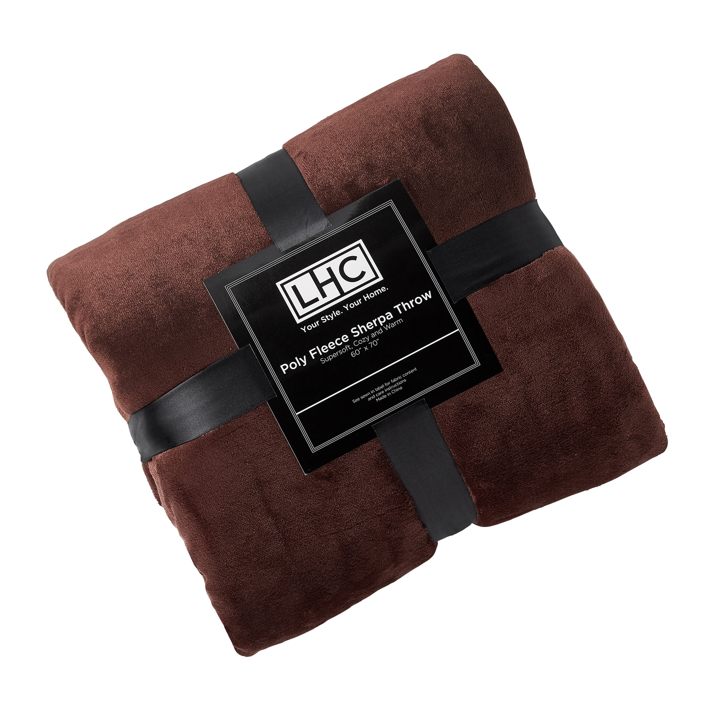 Poly Fleece Sherpa – Oversized Plush Woven Polyester Sherpa Fleece Solid Color Throw by Somerset Home (Mahogany and Dove)