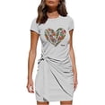 thumbnail image 1 of RXIRUCGD Robes d'Été pour Femmes Mode Décontractée Robe T-Shirt Robe Mini Robe de Plage Robe d'Été pour Dames Manches Courtes Col Rond Plissée Imprimée Nœud Ceinturée Robe Mini Irrégulière Robe de Travail Quotidienne, 1 of 6