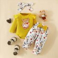 thumbnail image 2 of Baby Girl Clothes Newborn Infant Outfits Cartoon Bear Ruffle Romper+ Bow Floral Pants + Cute Headband Sets For Girls Kaprioy Baby Girl Clothes, 2 of 7