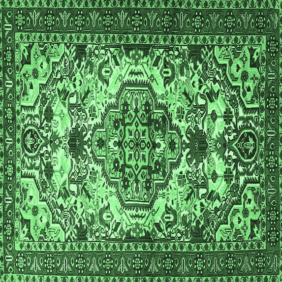 Ahgly Company Indoor Square Persian Emerald Green Traditional Area Rugs, 7' Square