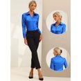 thumbnail image 2 of Blusa de Satén Allegra K con cuello En V para mujer Azul real XS, 2 of 6