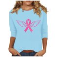 thumbnail image 2 of Jsaierl Hauts Graphiques à Ruban Rose pour Femmes, Chemises contre le Cancer du Sein, Manches 3/4, Col Rond, chandail-Over, T-Shirts de Lutte contre le Cancer, Blouses d'Octobre, 2 of 5