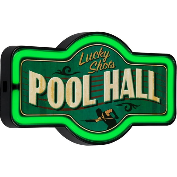 Lucky Shots Pool Hall LED Neon Sign Vintage Inspired Retro Wall Decor for the Home, Game Room, Bar, or Man Cave (17” x 9.5” x 2”)