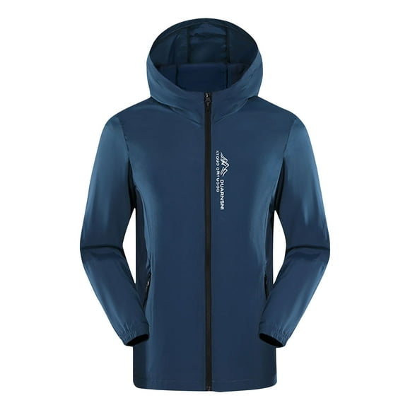BXINGOHAI Sun Protection Jackets Full Zip Long Sleeved Hooded Coats Windbreaker Jacket Outdoor Running Athletic Outwear With Zipper Pockets Clearance Sale Navy,XXXL