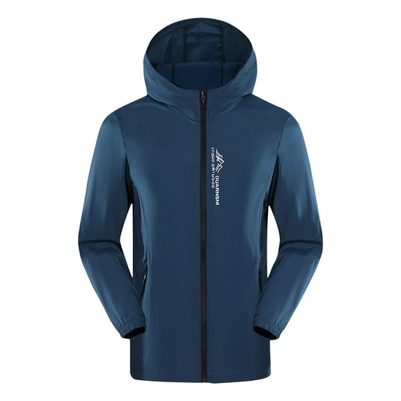BXINGOHAI Sun Protection Jackets Full Zip Long Sleeved Hooded Coats Windbreaker Jacket Outdoor Running Athletic Outwear With Zipper Pockets Today Navy,XXL