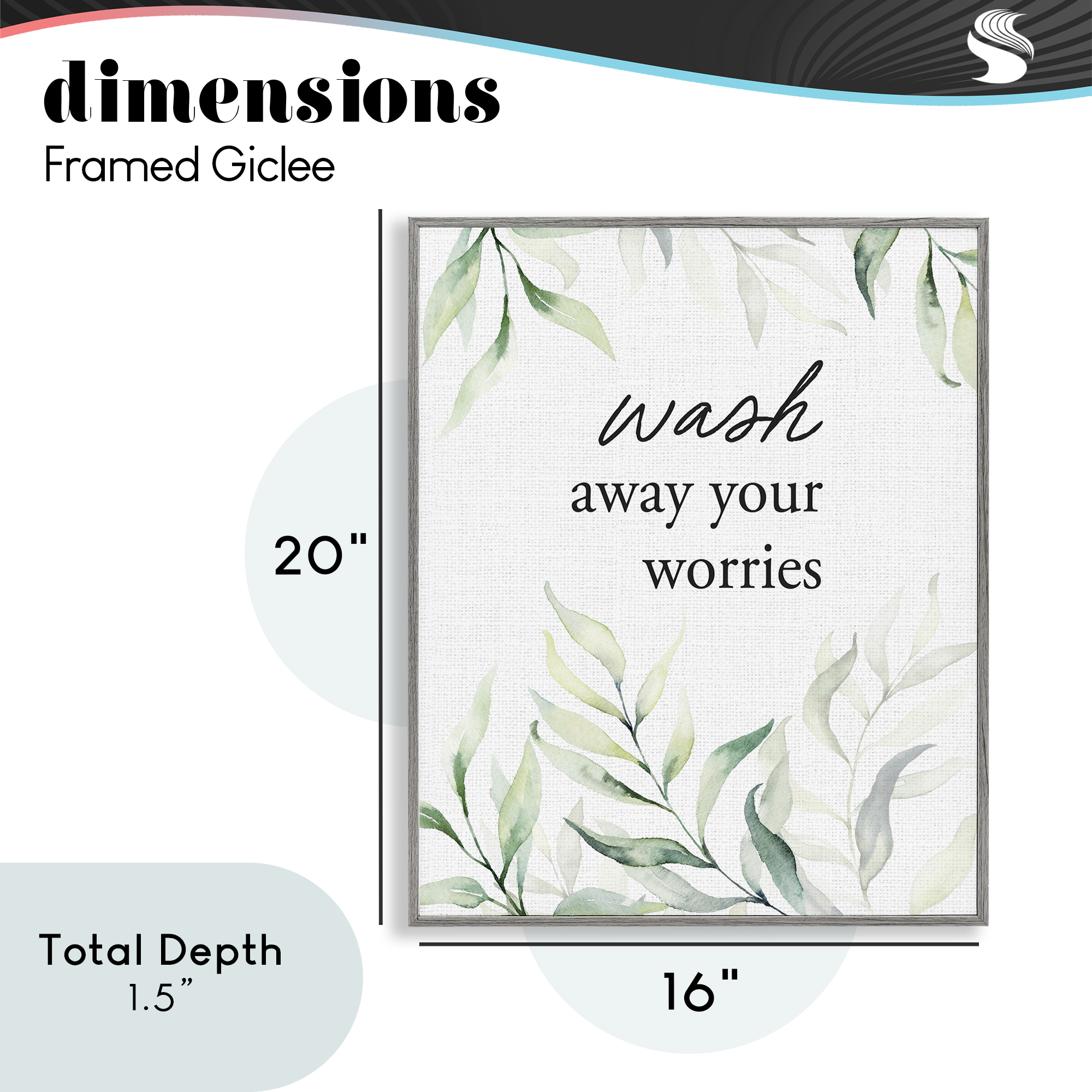 Wash Away Worries Greenery Gray Framed Giclee Art, design by Lettered and Lined