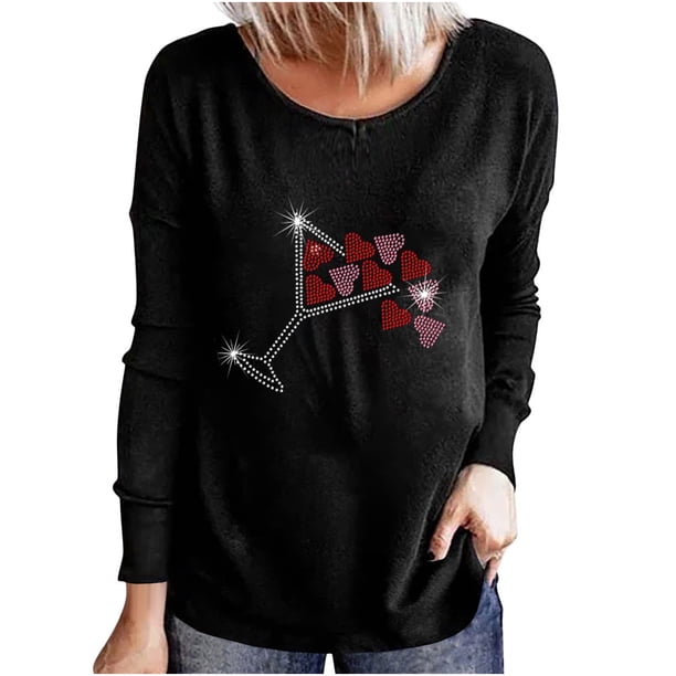 Camiseta de mujer Camisetas divertidas lindas de manga larga de otoño Camiseta Hearth Love Camiseta de regalo Tops Blusa Regalo para parejas Pompotops gfhjh15679