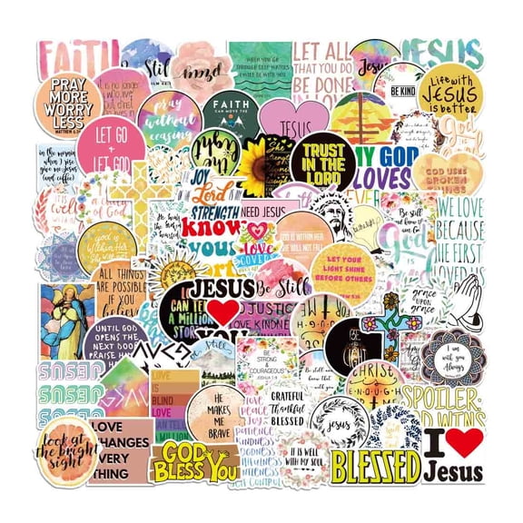 Jesus Christian Stickers for Water Bottle Journaling Laptop 100pcs, Religious Bible Verse Stickers Pack for Adults Kids, Inspirational Scripture Spiritual Faith Decals, Vinyl Christian Gifts
