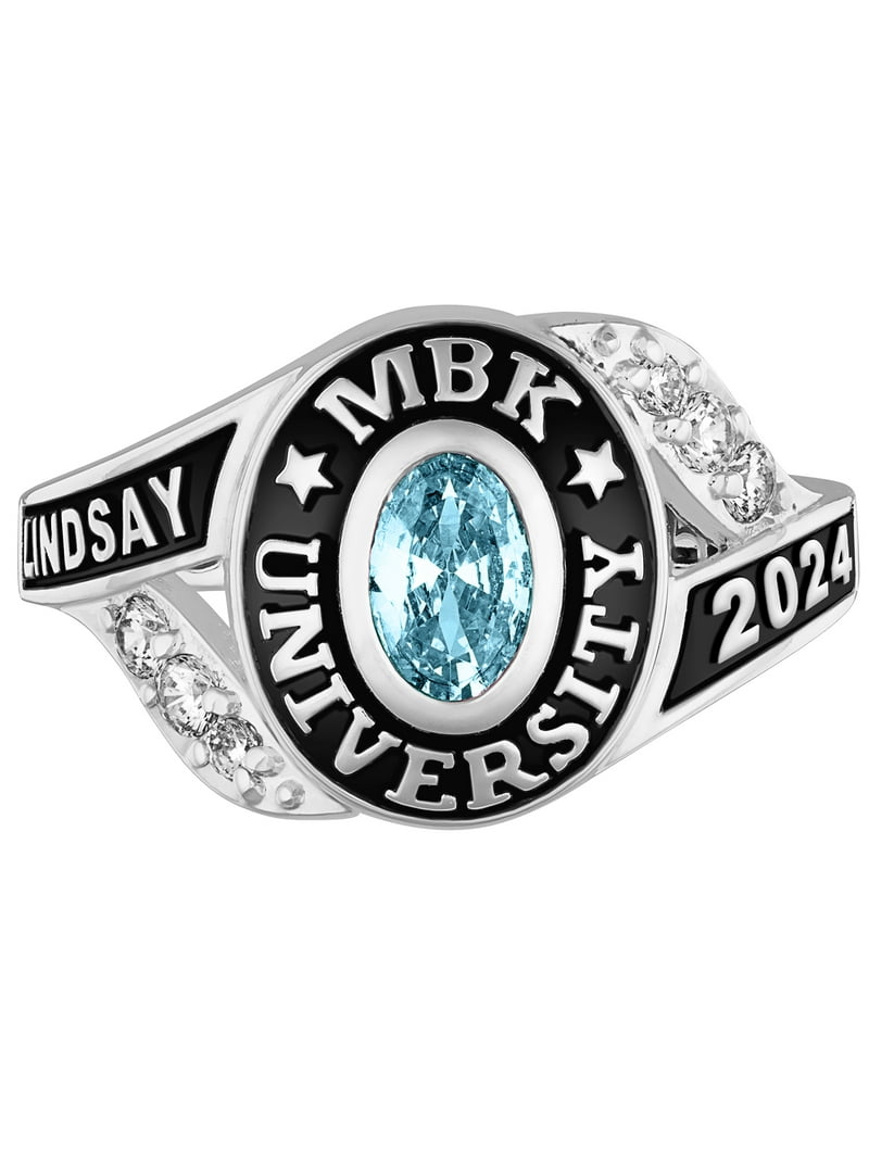 Freestyle Class Rings, Bypass Oval Gemstone Class Ring, Silver, 5