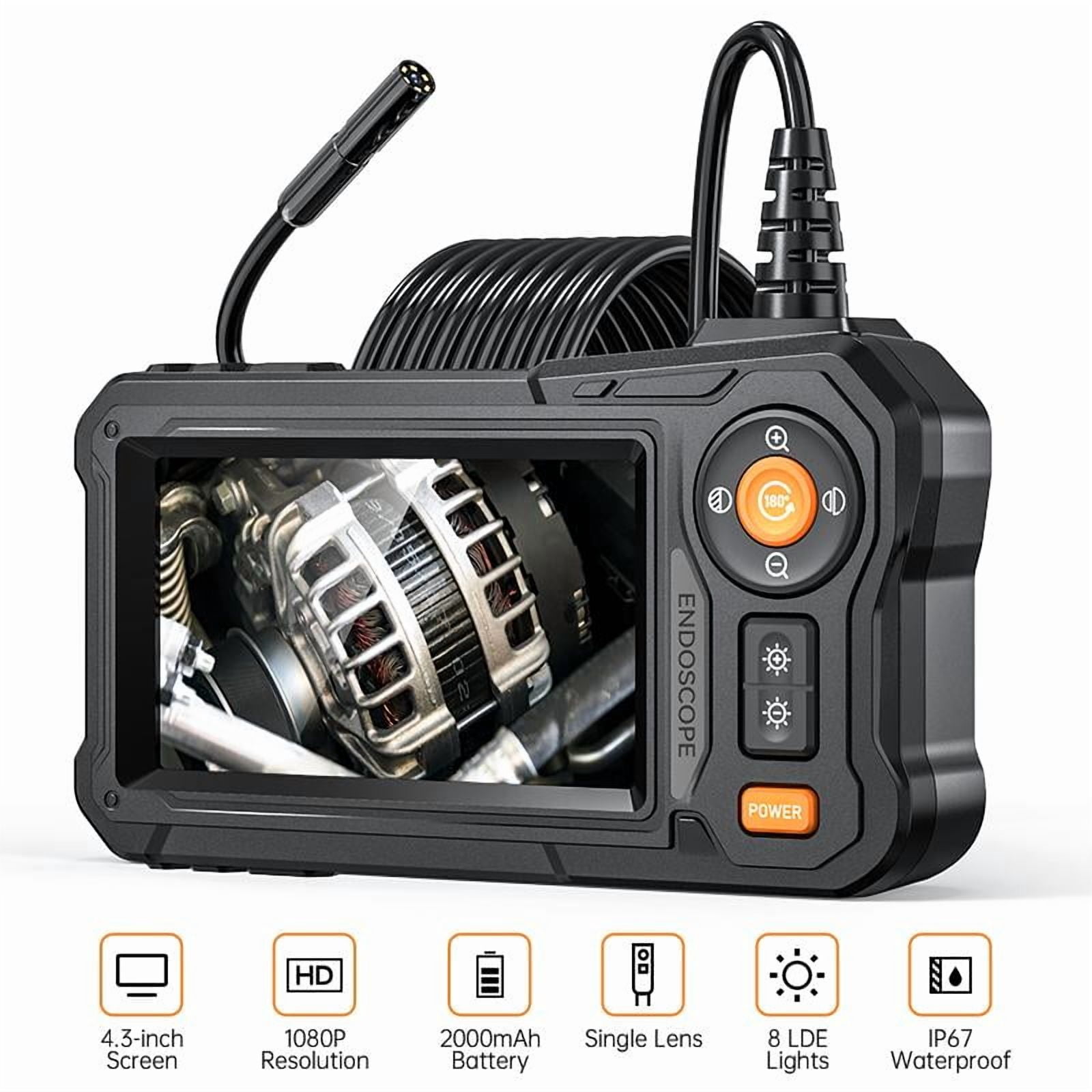 Endoscope Camera with Light - 4.3" LCD Screen Inspection Cameras,IP67 Waterproof Borescope with 8 Adjustable LED Lights,HD 1080P Endoscope Camera 16.5ft Semi-Rigid Cord