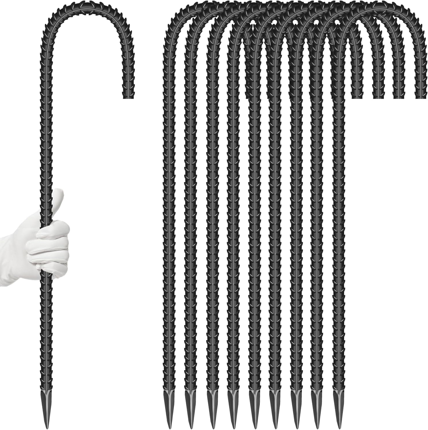 16-Inch Steel Garden Ground Stakes Heavy Duty J Shape Hooks Rebar Anchors for Tents Fences and Trampolines 10 Pieces