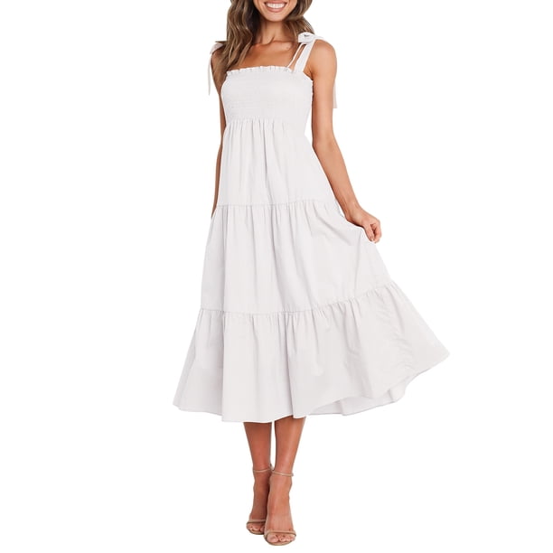 VISgogo Vestido de Mujer, Color Sólido Sin Mangas Volantes de Una Pieza con Tirante Ajustable para el Hombro para el Verano, S/M/L/XL VISgogo moda