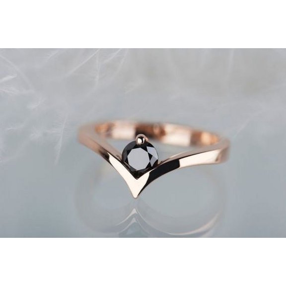 Carillon Spinel Black Ring, Gemstone Promise 0.1 ct 925 Sterling Silver Ring forRose Gold Plated Women, Ring Size : 4