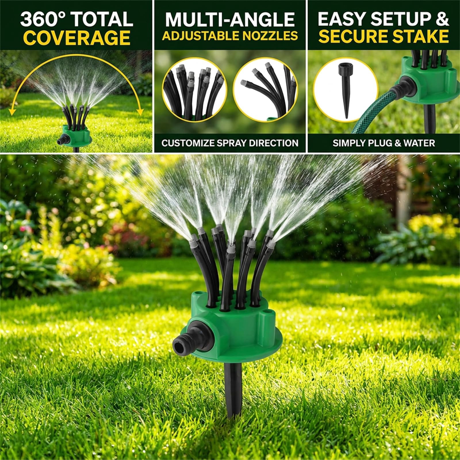 360° Coverage Precision Garden Irrigation Sprinkler, Multidirectional Lawn Sprinkler,Automatic Rotating Lawn Sprinkler, Watering Gardening Tools