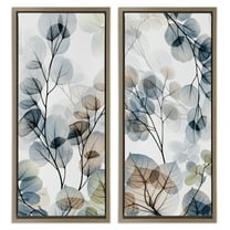 Stupell Industries Elegant Abstract Botanical Plant Leaves Botanical & Floral Photography Brown Floater Framed Canvas Art Print Wall Art, 11 x 25, Set of 2