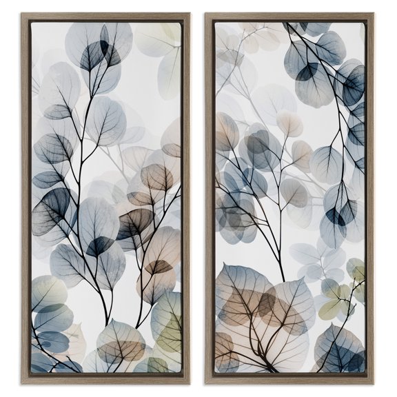 Stupell Industries Elegant Abstract Botanical Plant Leaves Botanical & Floral Photography Brown Floater Framed Canvas Art Print Wall Art, 11 x 25, Set of 2