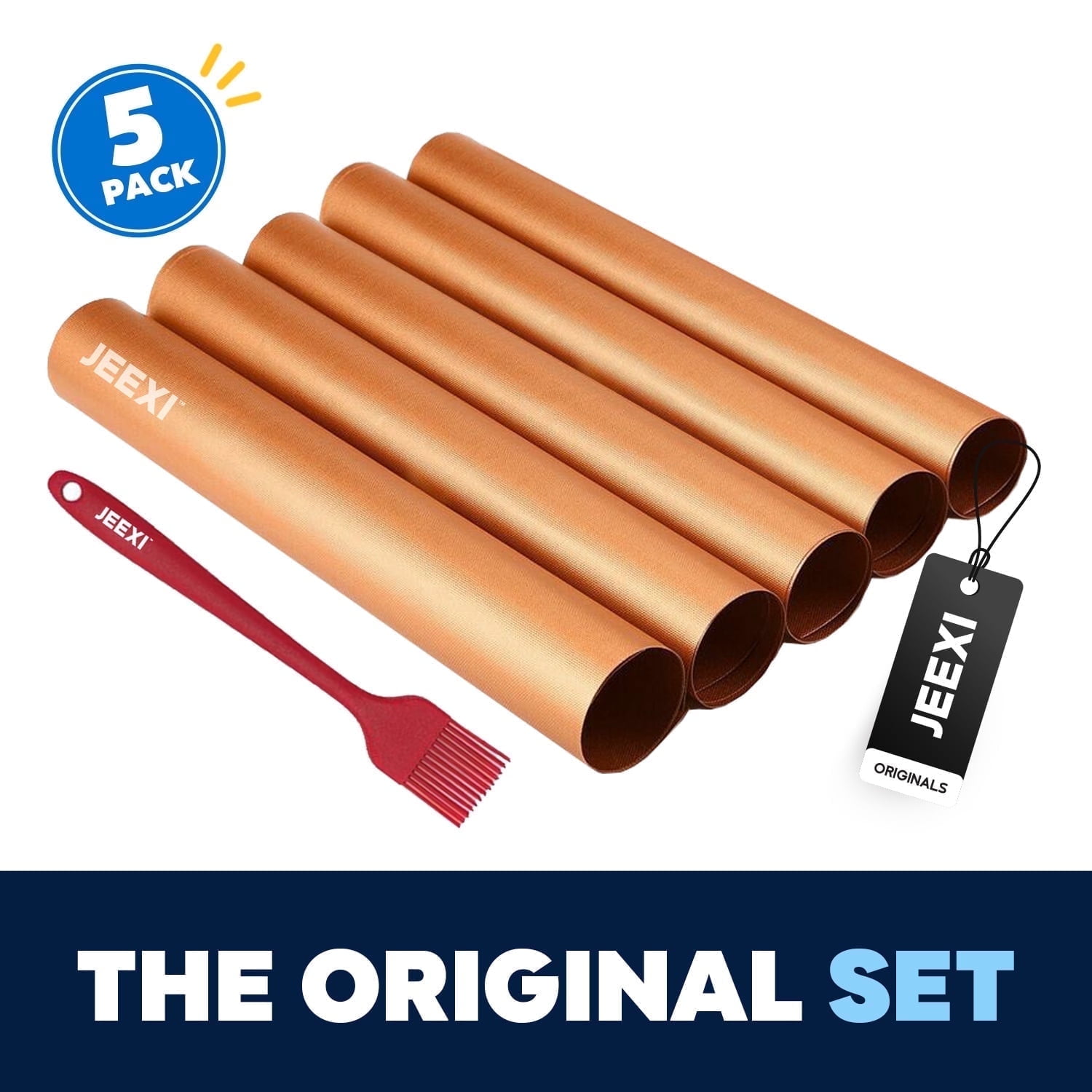 JEEXI Copper Grill Mat - Set of 5 Heavy Duty BBQ Grill Mats Non Stick Easy Clean, BBQ Grill & Baking Mats - Reusable, Pad Bake Cooking Sheet Barbecue Grilling Accessories