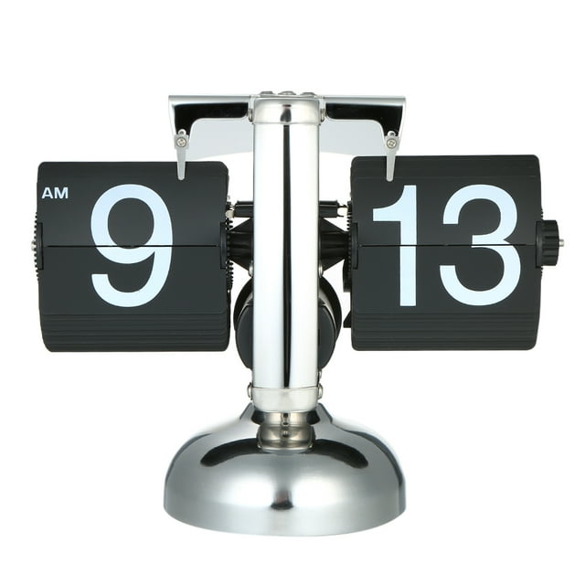 Zootealy Small Scale Table Clock Retro Flip Over Clock Stainless Steel Flip Internal Gear Operated Quartz Clock Black/White