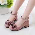 thumbnail image 2 of Girls Pink Dress Shoes Low Block Heel with 3D Flower Ankle Strap Buckle for Party Wedding Comfort Fit,Size 5.5-6T, 2 of 5