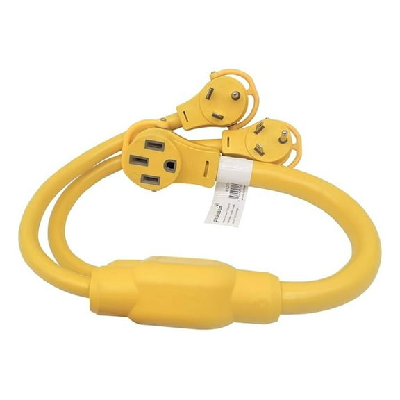 RV 30A to 50A Adapter, Dual TT-30P to 14-50R Y Splitter Cord - 3ft - Heavy Duty 10/6AWG Copper Wire - Power Two 30A Outlets for 50A RV