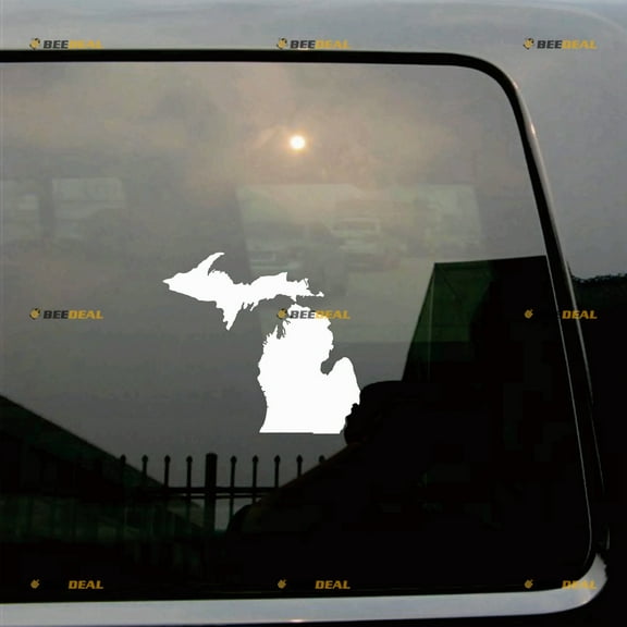 Michigan State Map Sticker Decal Vinyl USA - 2 Pack White 5" - For Car Boat Laptop Cup No Background Die-cut