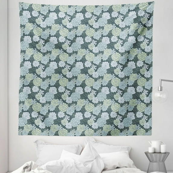 Succulent Tapestry, Abstract Hand Drawn Style Cactus Flowers Pattern in Green Shades, Fabric Wall Hanging Decor for Bedroom Living Room Dorm, 5 Sizes, Pale Green Sage Green, by Ambesonne