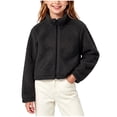 thumbnail image 2 of BXJX Girls Fleece Jackets, Warm Zip‑Up Stand Collar Casual Cropped Outerwear Black Size 9-10 T, 2 of 7