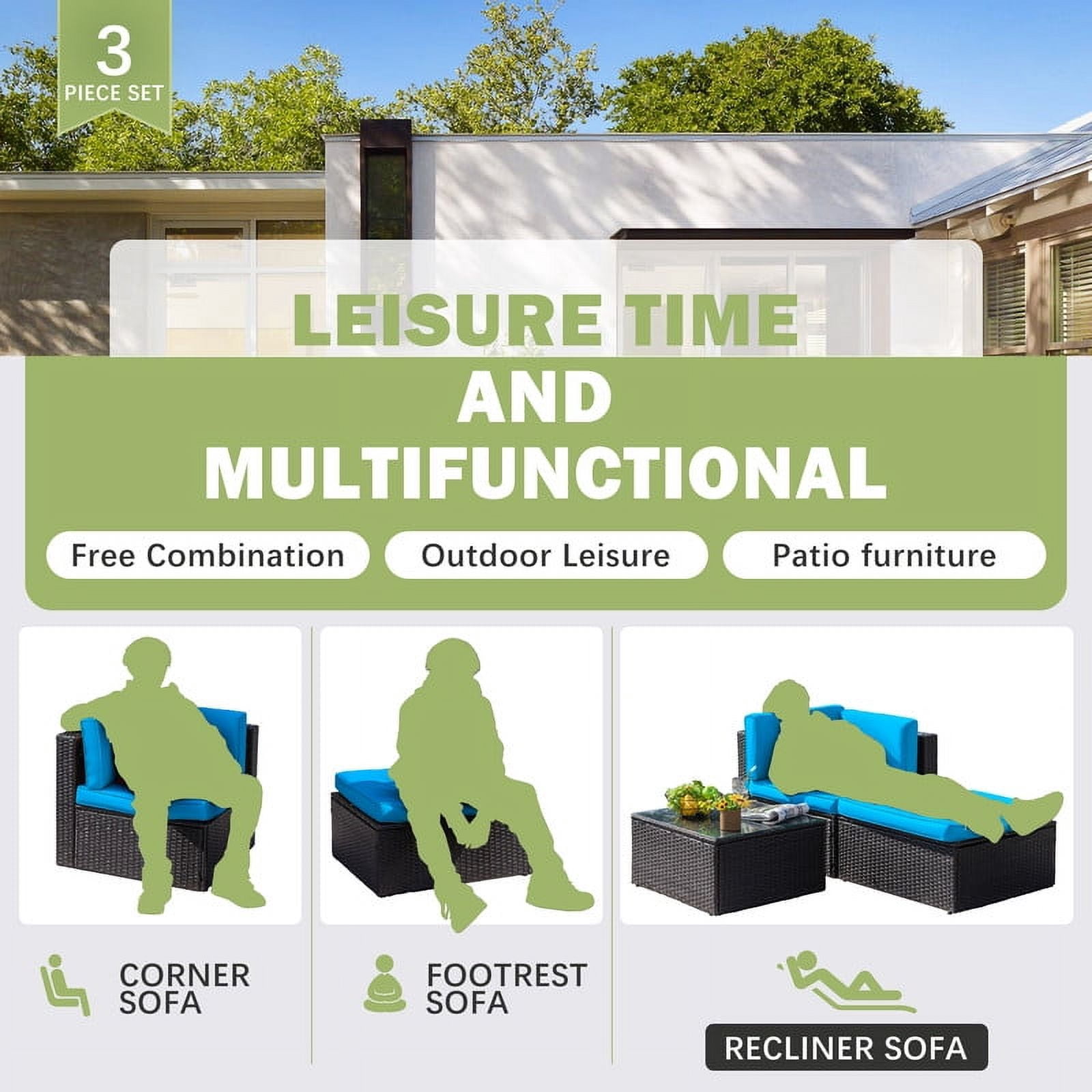 Devoko Outdoor Sectional Sofa PE Rattan Patio Furniture Sets with Cushions and Table,Blue