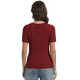 thumbnail image 2 of Women's Slim Fit V-Neck Short Sleeve Ribbed T-Shirt - Casual Basic Top, 2 of 5