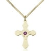Gold Filled Cross Pendant with 3mm February Purple Swarovski Crystal 7/8 x 5/8 inches with Gold Filled Lite Curb Chain