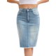 thumbnail image 1 of Faldas de mezclilla de mujer INSPIRE CHIC con dobladillo sin terminar, cintura alta, bolsillos, stretch y longitud media XL en azul claro, 1 of 5