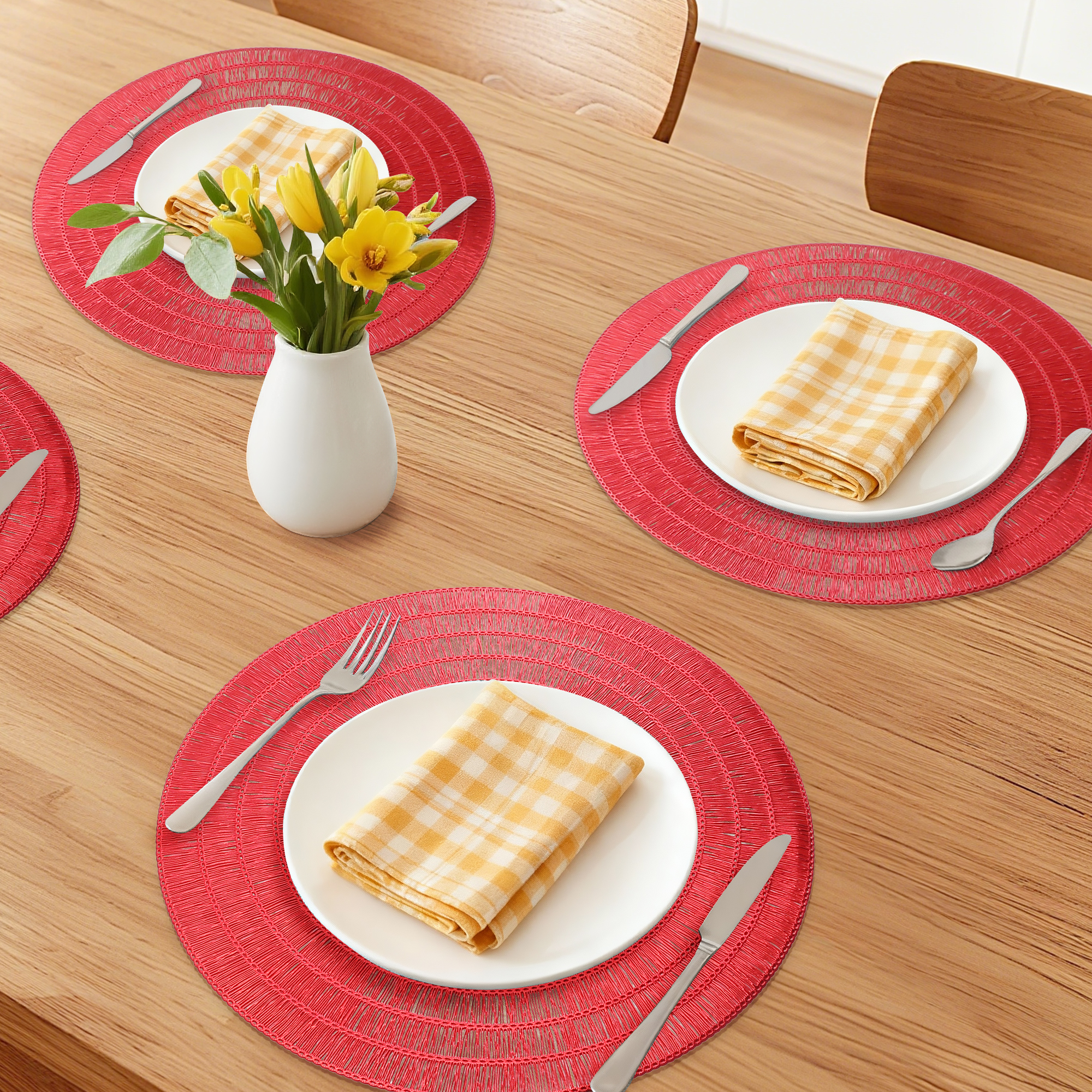 Unique Bargains Set of 6 Rustic Woven Placemats for Dining Table Decor Indoor Red