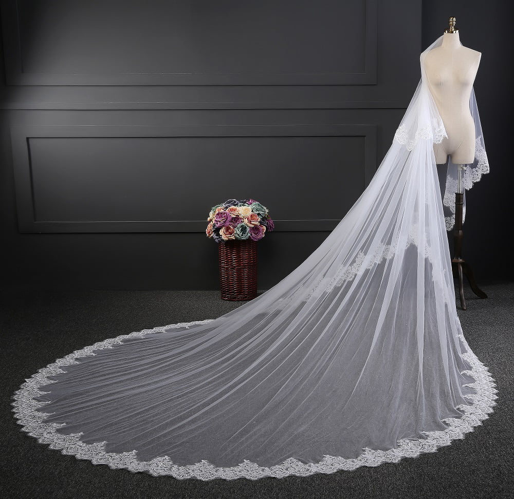 EllieWely 1 Tier Cathedral Length 3.5 M(138 inch) Lace Wedding
