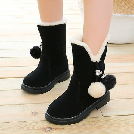 

Children Kids Baby Girls Winter Warm Solid Hairball Snow Short Boots Casaul Shoes Fragarn