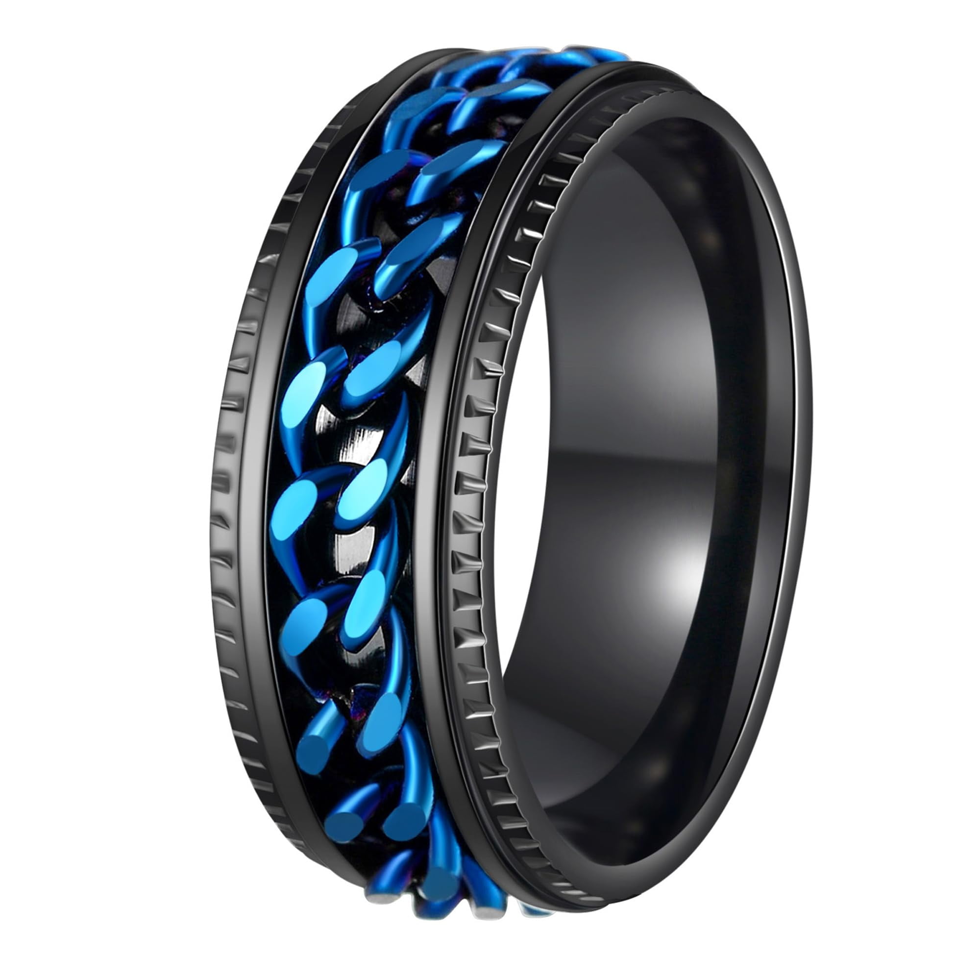 Fidget Rings Anxiety Rings for Men Women Chain Spinner Rings for Adults Titanium Steel Rings Blue 9