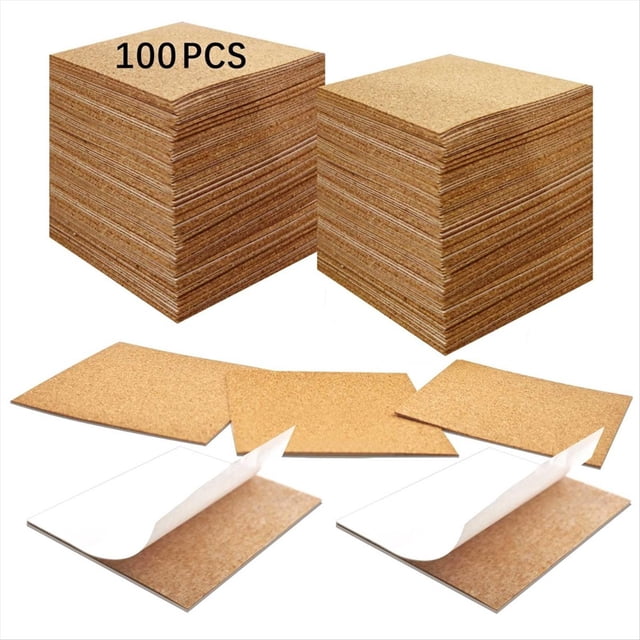 100 Unidades de Corcho Autoadhesivo para Posavasos, Base Posavasos Autoadhesiva Pulgadas una Granel, Almohadillas Cuadradas con Parte Posterior Adhesiva
