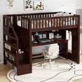 thumbnail image 3 of Twin Size loft bed with movable desk and storage shelf, featuring storage stairs, Espresso, 3 of 9