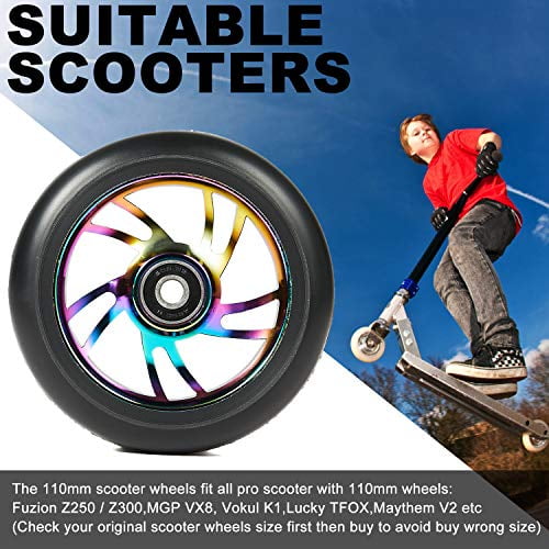 Kutrick Complete 2pcs 110mm Pro Stunt Scooter Replacement Wheels Hollow Core Durable Metal Core with ABEC-11 Bearing