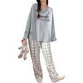 thumbnail image 1 of juego de pijama para mujer, ropa de dormir de manga larga a cuadros, conjuntos de salón de 2 piezas con contraste suave (L), 1 of 6