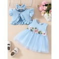 thumbnail image 3 of Elippeo Baby Girls 3Pcs Spring Outfits 3 6 9 12 18 24 Months 3 Years Sleeveless Tulle Dress with Button Up Coat Headband Set Infant Clothes, 3 of 10