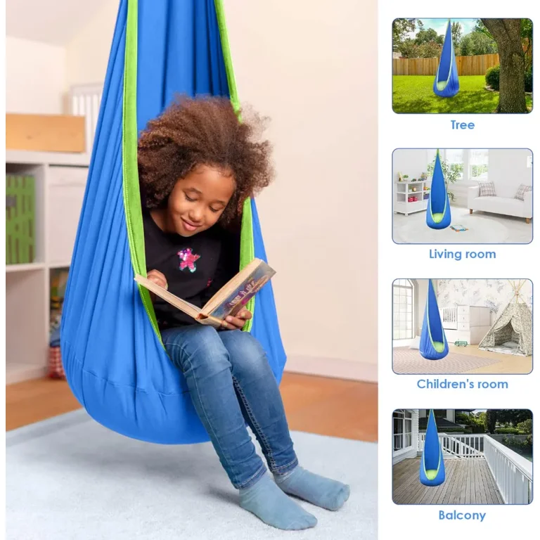 Kids Pod Swing Seat Holds Up to 300 lbs, Indoor Swing for Kids Hanging Hammock Chair with Upgraded Inflatable Cushion & All Accessories, Sensory Swing