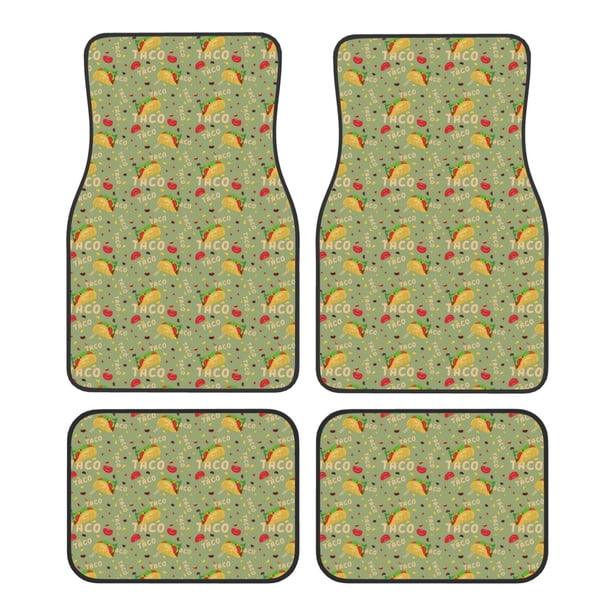 Fotbe Taco Juego de 4 Tapetes para Auto con Estampado – Alfombrillas de Goma Reforzada, Diseño Antideslizante, Protección para Todo el Año – Vehículos, Autos, Camionetas y SUVs