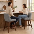 thumbnail image 3 of SESSLIFE Gray Bar Stools with Back Set of 2, 26" Counter Height Swivel Bar Stools, Upholstered Farmhouse Counter Stools with Solid Wood Legs, Bar Chairs for Kitchen Island & Home, 3 of 10