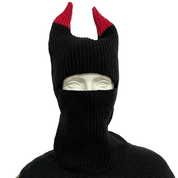 Aellinatey Women Ox Horn Hat Warm Ear Protector Hat Knit Balaclava Hot Girl Handmade Hat