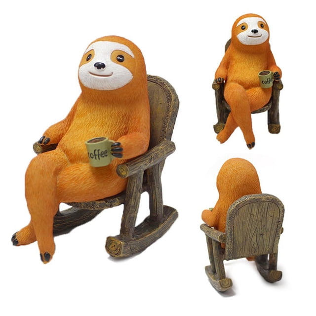 Figura de animal: perezoso en mecedora, adorno en miniatura de resina, maceta, escritorio, jardín, decoración del hogar, artesanías de resina.