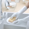 thumbnail image 4 of Guantes de limpieza para lavar platos, guantes con forro aterciopelado de algodón suave para la cocina del hogar, 3 pares de guantes de goma impermeables reutilizables, 3 colores, 4 of 7