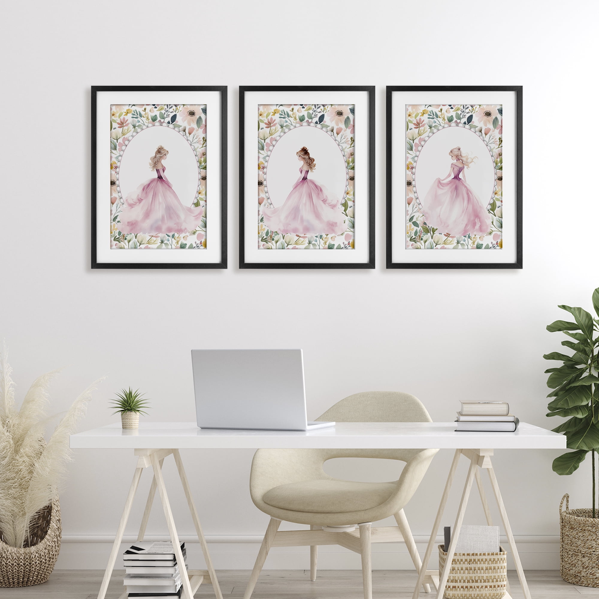 Stupell Industries Bordered Princess Love 3 Piece Black Framed Print Under Glass Set, design by Christine Simpson Art